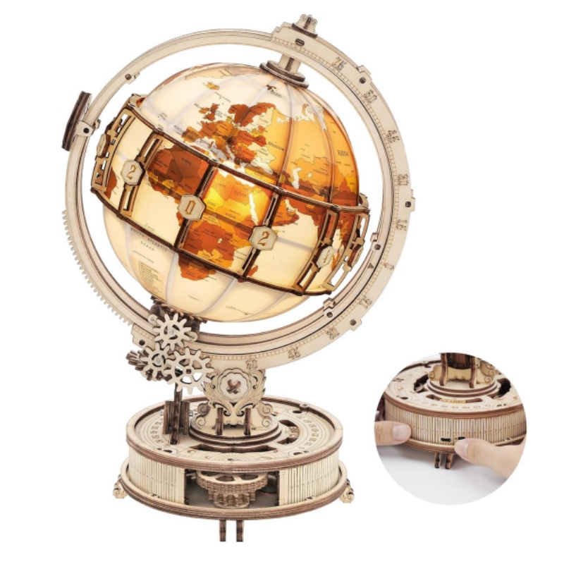 Puzzle Map World - Robotime Rokr 3D Wooden Puzzle Luminous