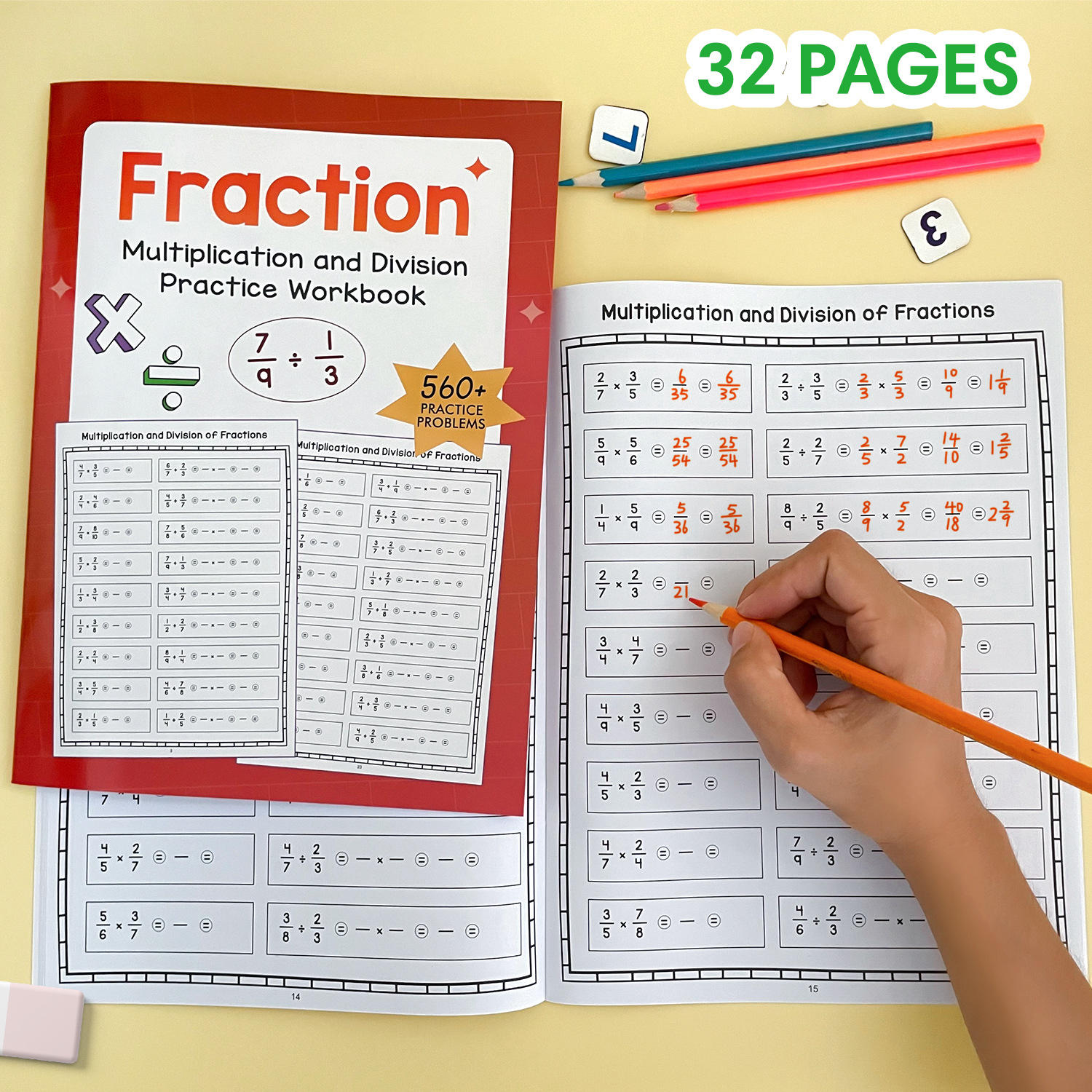 Kids Educational Workbooks - 32 Pages A4 Fraction Multiplication Division
