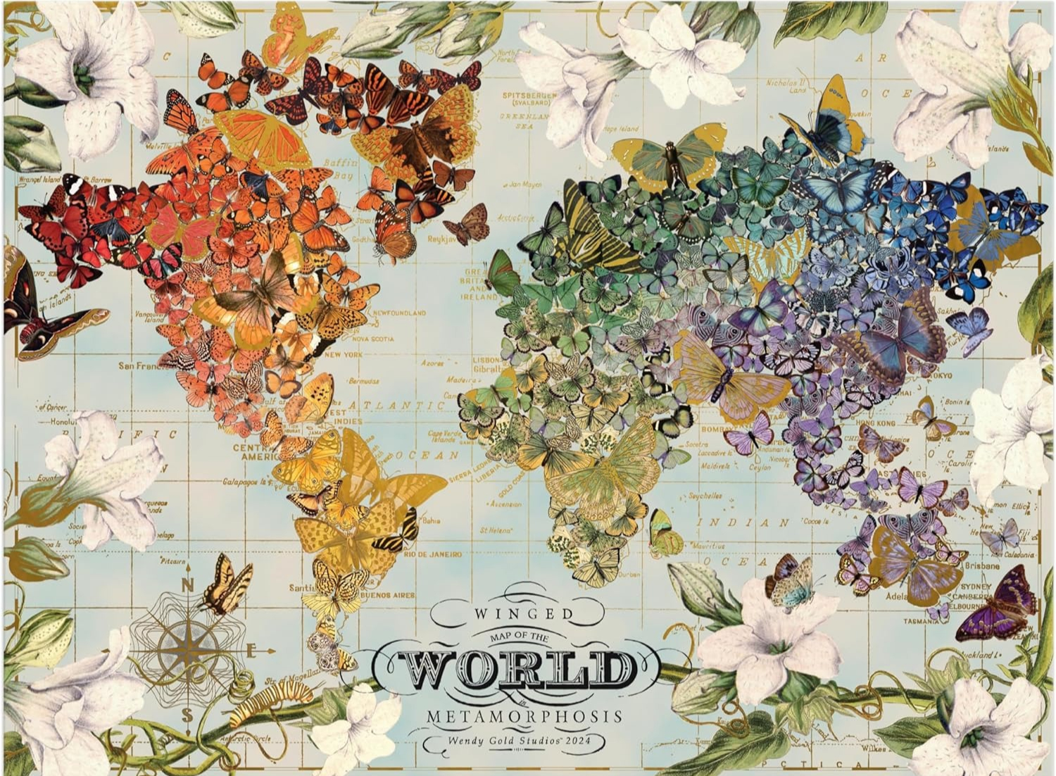 Puzzle Map World - 120/300/500/1000 Piece Butterfly World Map Jigsaw