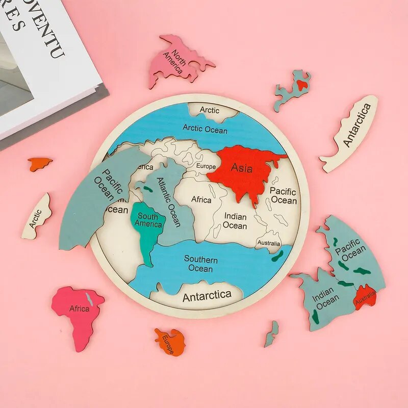 Wooden Colored World Map Puzzl - Puzzle Map World recension och pris