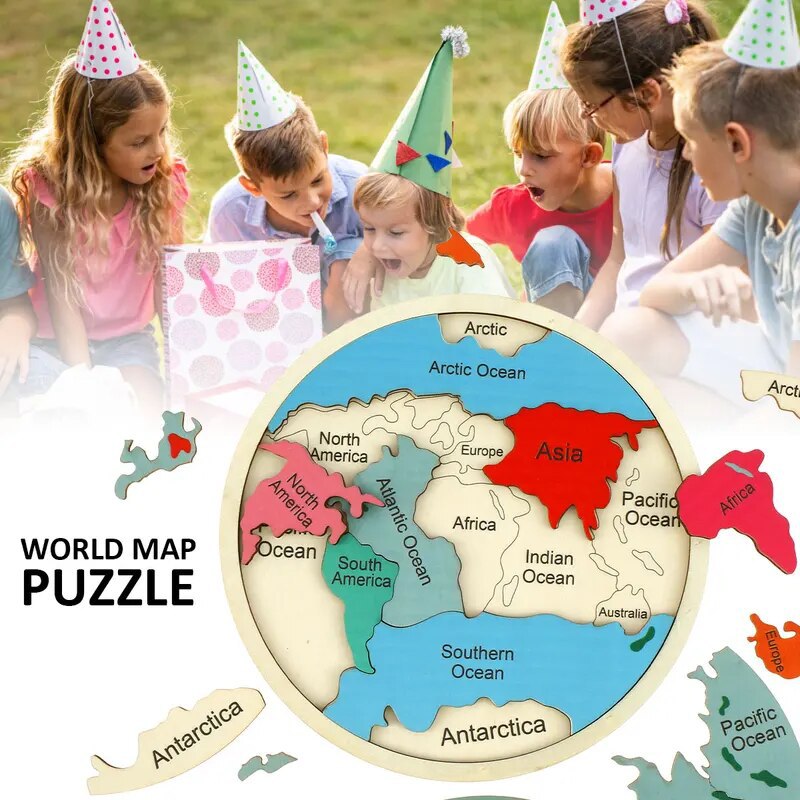 Wooden Colored World Map Puzzl - Puzzle Map World recension och pris